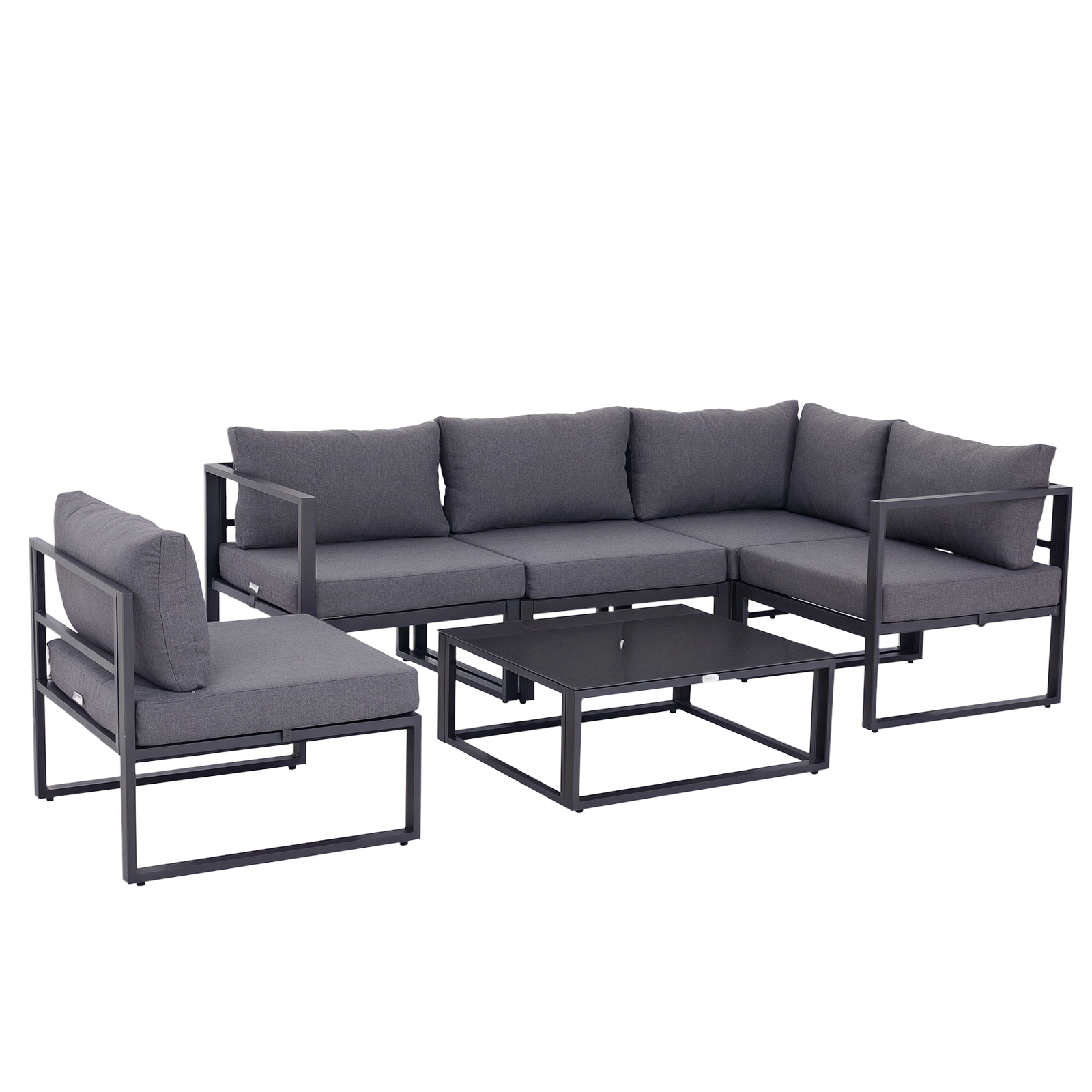 komplet, 6-częściowy zestaw mebli ogrodowych, 4 x fotel, 1 x róg sofa, 1 x stolik boczny, poduszki do 4–5 osoby