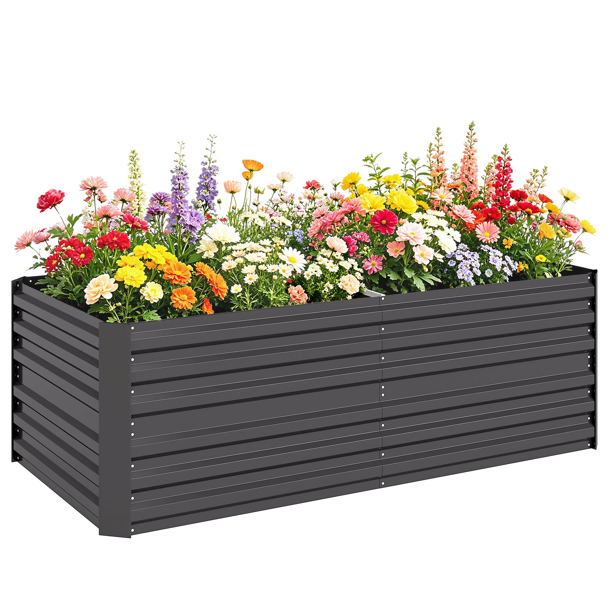 Podwyższony Beds do ogród, Galvanised Stal zewnętrzny Donice z Multi-reinforced Rods, 180 x 90 x 59 cm, Ciemny Szary