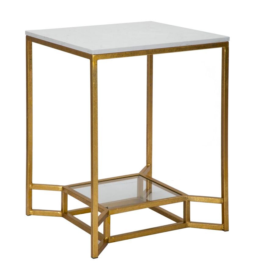 Stolik kawowy z metalową złotą ramą i marmurowym blatem 47x47x60 Double Marble