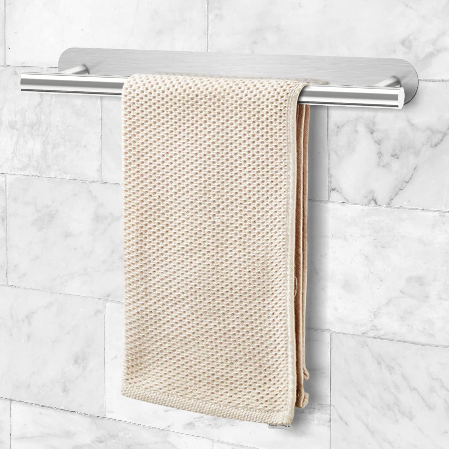 Wieszak ścienny na ręczniki 40 cm - stal nierdzewna nierdzewna - drążek na ręczniki odpowiedni do łazienki lub kuchni - wytrzymały samoprzylepny 3M