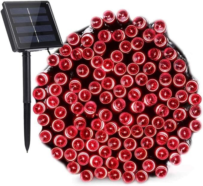 7-metrowy łańcuch lampek choinkowych solarnych, 50 diod LED, 8 trybów, wodoodporny, do ogrodu, na wesele, na urodziny, czerwony