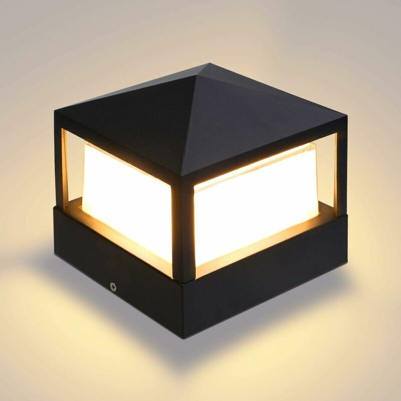 Lampa ogrodowa podłogowa wodoodporna IP65, aluminiowa, ciepłe białe światło 3000K, wymiary 16x16x13 cm.