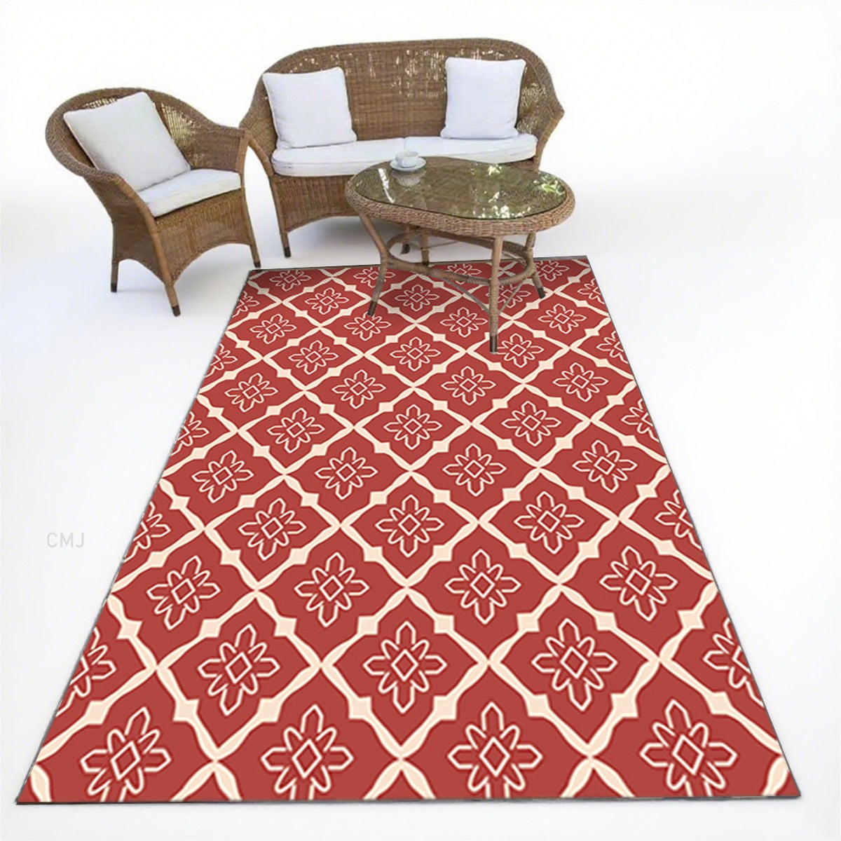 Dywan zewnętrzny geometryczny do kampera, kempingu w ogrodzie, pikniku w przyczepie kempingowej, tarasu, balkonu, werandy, plaży, Czerwony, 100x200cm