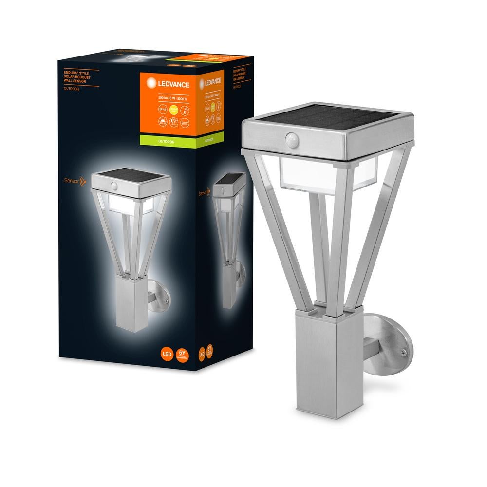 Lampa Ogrodowa Zewnętrzna Kinkiet Elewacyjny LED 6W 550lm 3000K Ciepła biel IP44 Srebrny Z Czujnikiem Ruchu i Zmierzchu Endura Ledvance