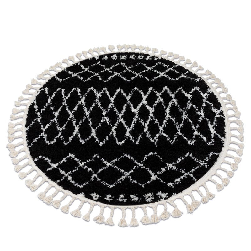 Dywan BERBER ETHNIC G3802 koło czarny / biały Frędzle berberyjski marokański shaggy koło 160 cm