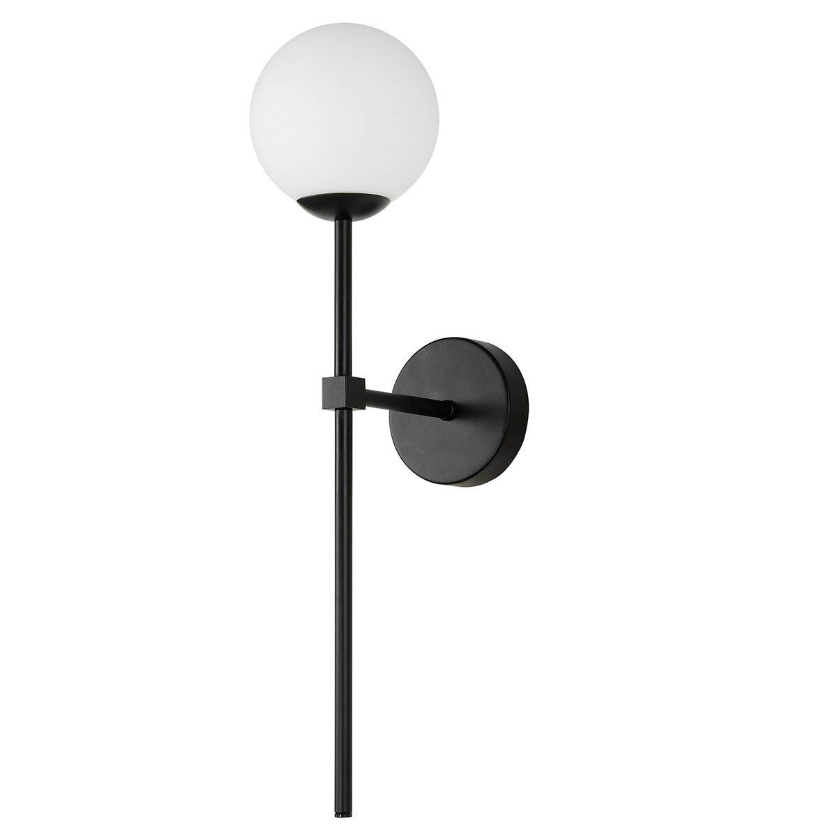 Czarna lampa ścienna Piruleta G9 IP44 z mlecznym szkłem, nowoczesny design do łazienki