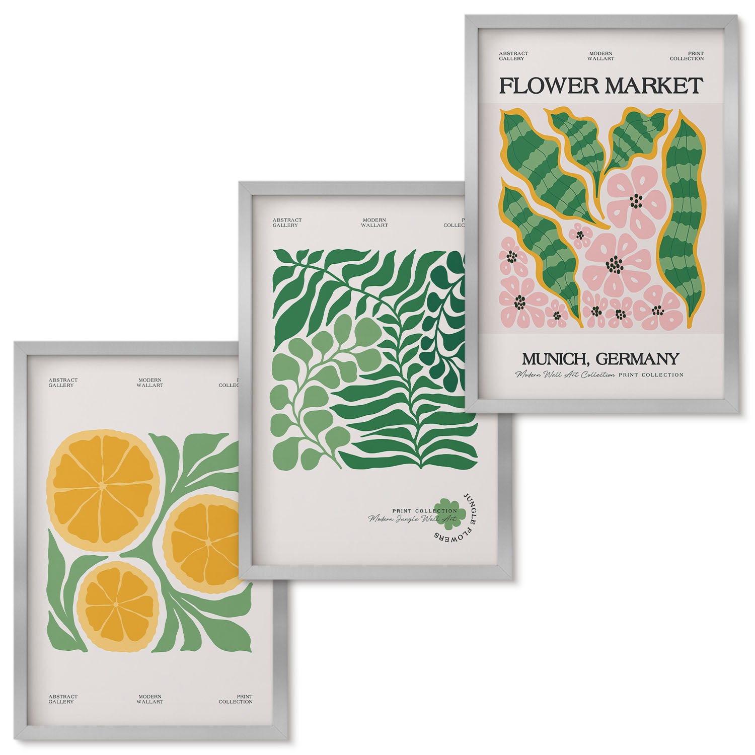 Zestaw obrazów w ramie - 3 części | Motywy owocowe i roślinne w pastelowych kolorach postery | Srebrna ramka