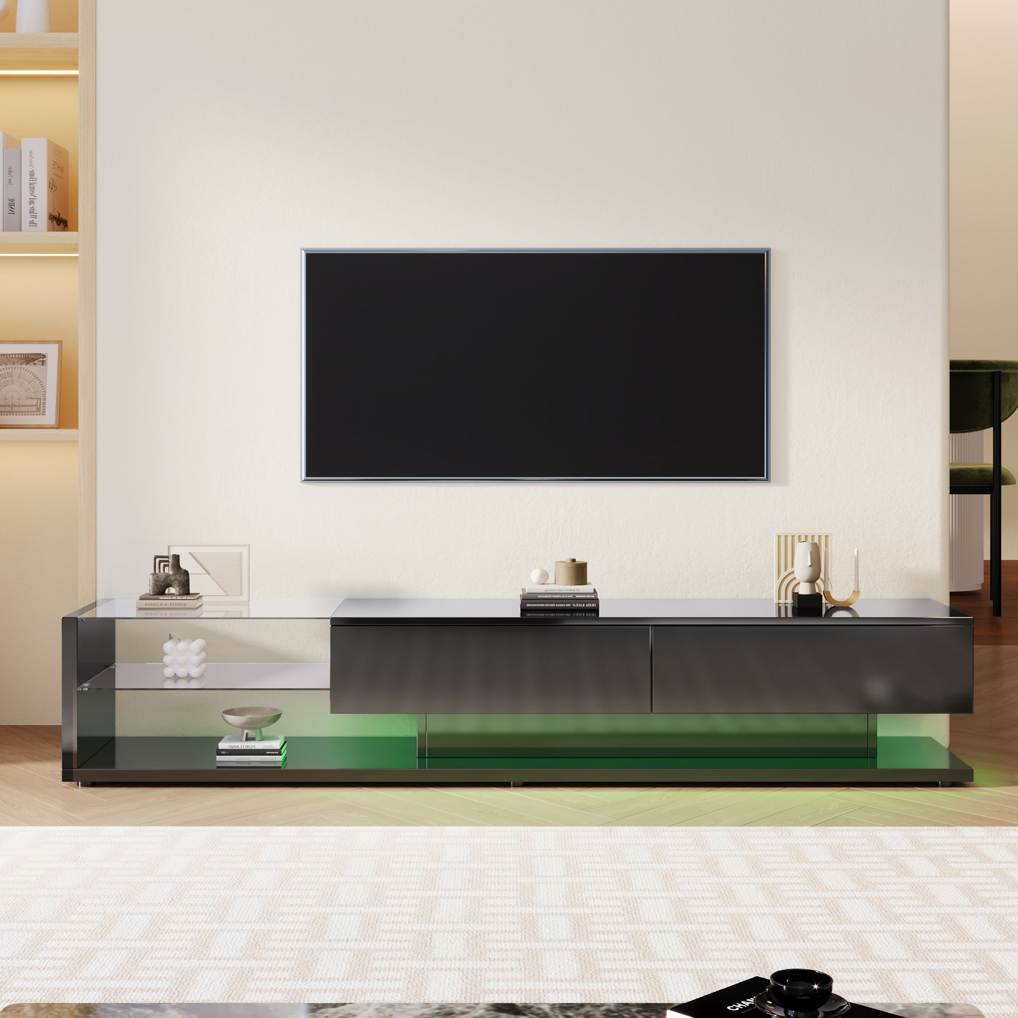 TV-Schrank z LED - czarny high-gloss, 170x36x38 cm, Spanplatte, Wohnzimmer