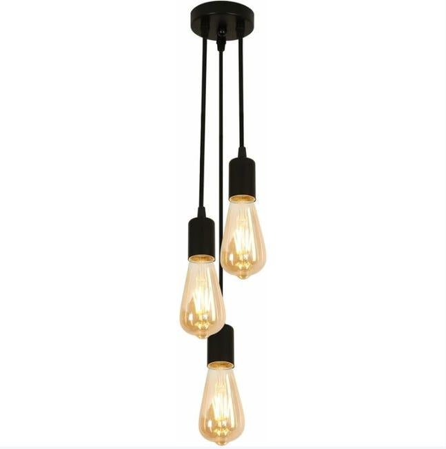Lampa wisząca w stylu industrialnym z 3 gniazdami E27 do salonu, sypialni, jadalni, biura, baru, kawiarni, czarna