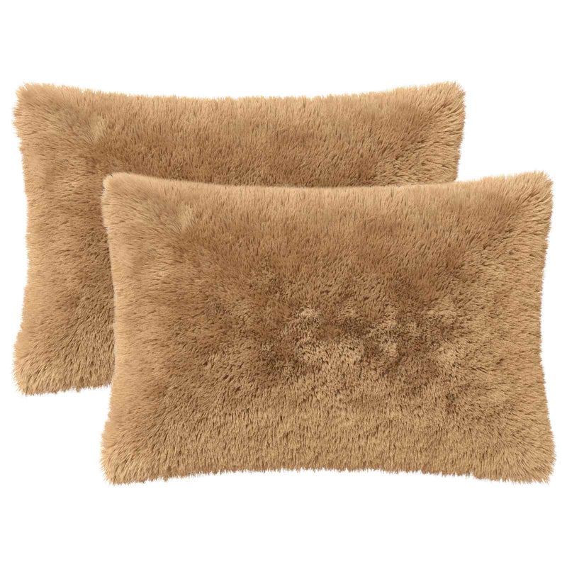 2x Poduszka Dekoracyjna 50x80 cm z Polaru z Wypełnieniem Taupe do Salonu