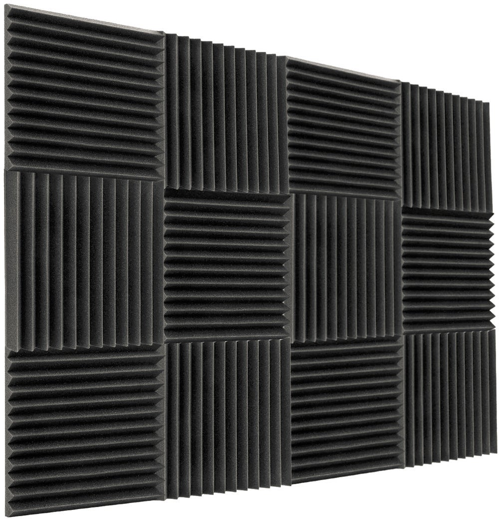 Zestaw 12 paneli akustycznych, panele z pianki akustycznej 30 x 30 x 2,5 cm, wyściółka dźwiękochłonna o wysokiej gęstości, czarna