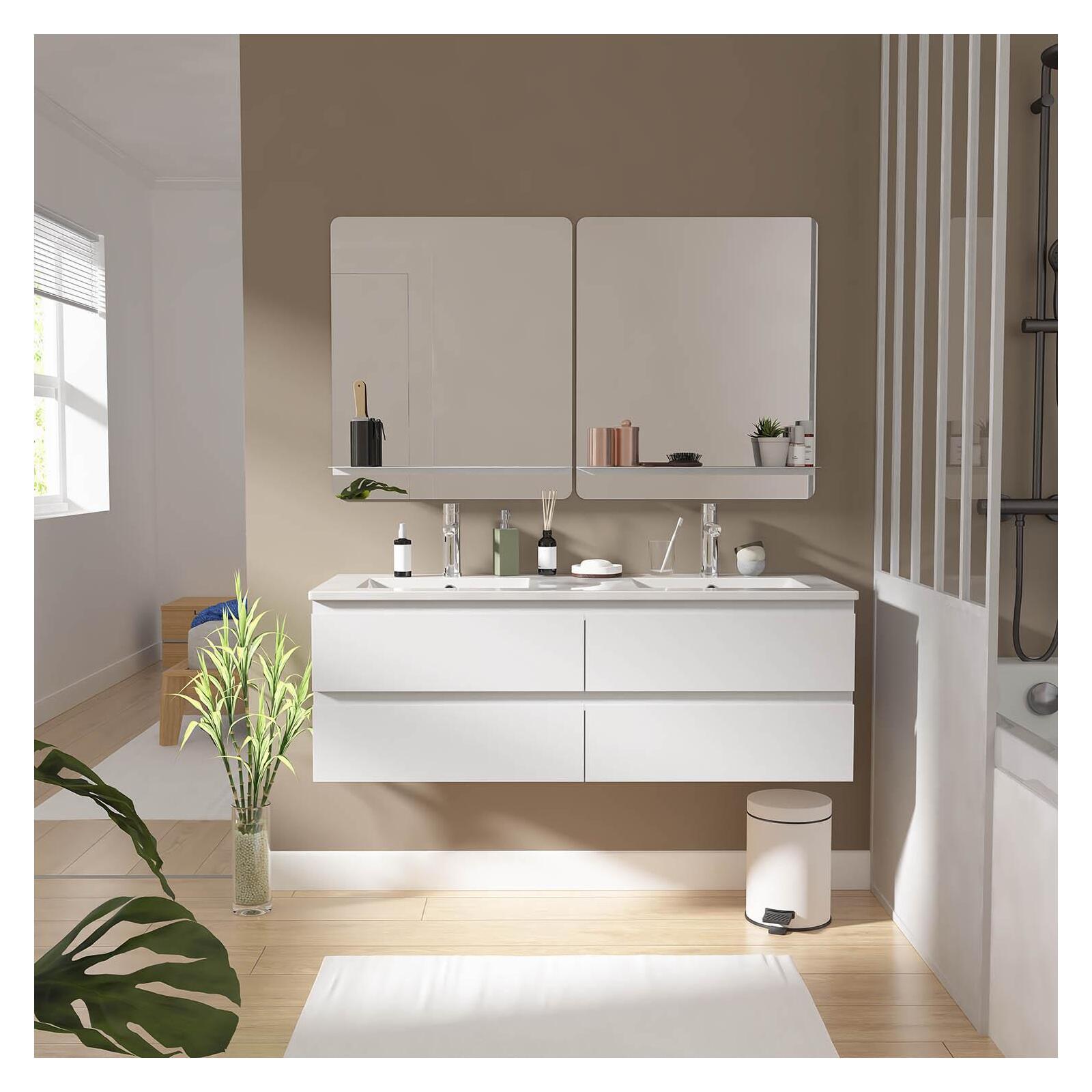 Podwójna szafka pod umywalkę 120 cm z ceramicznym blatem, kranami i lustrami SORRENTO