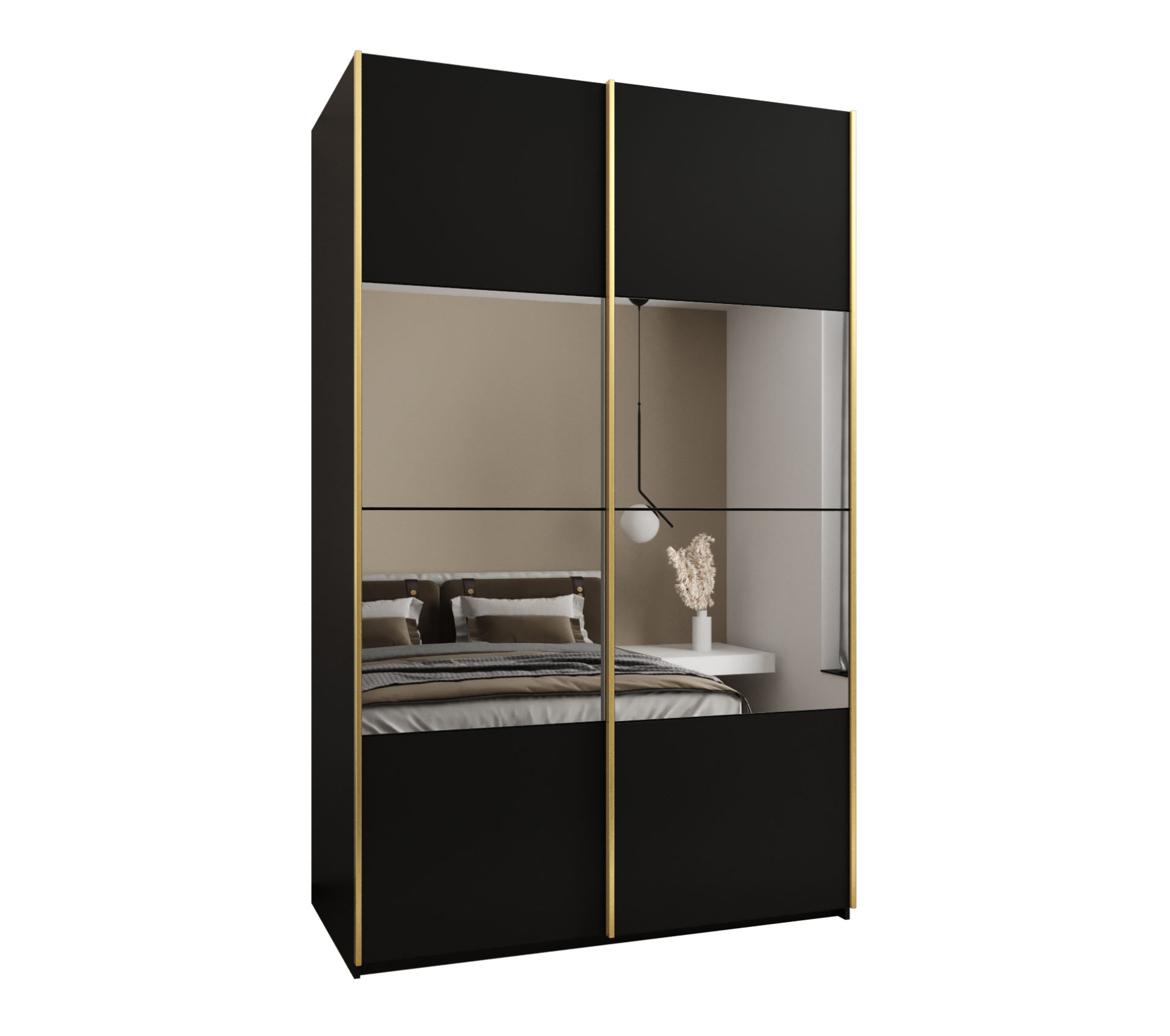 Szafa przesuwna wysoka Lux 4 160 x 64 x 245,5 cm czarny + czarny + u. złoty - Abiks Meble