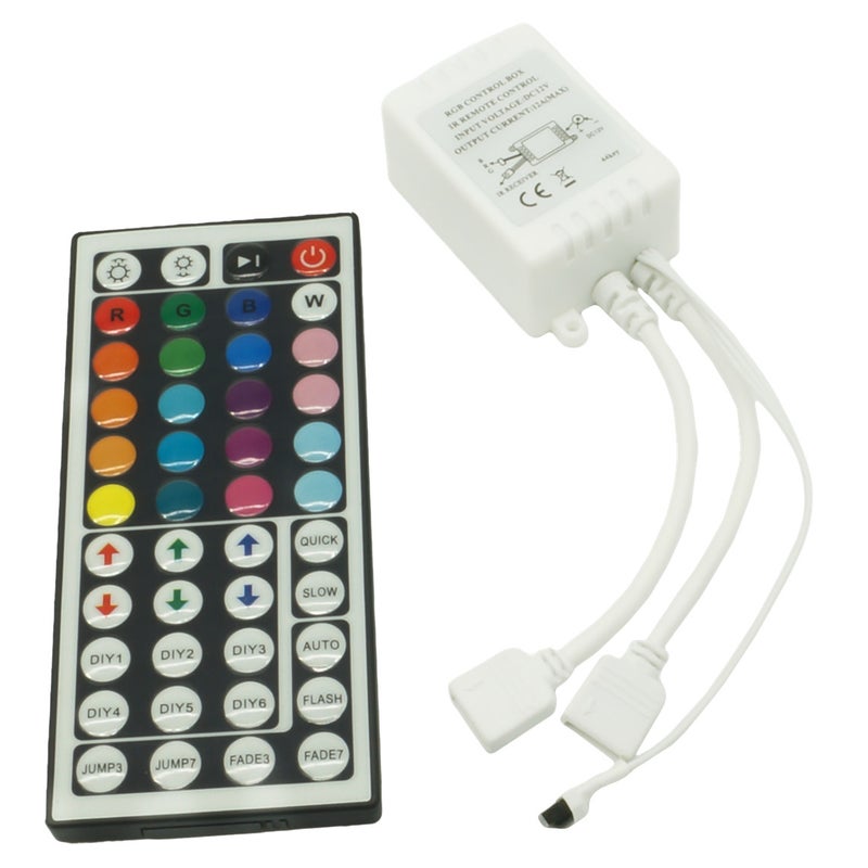 Sterownik kontroler RGB pilot do taśm LED wielokolorowych na podczerwień 44 przyciski podwójne wyjście 144W 12V IP20 Idealed