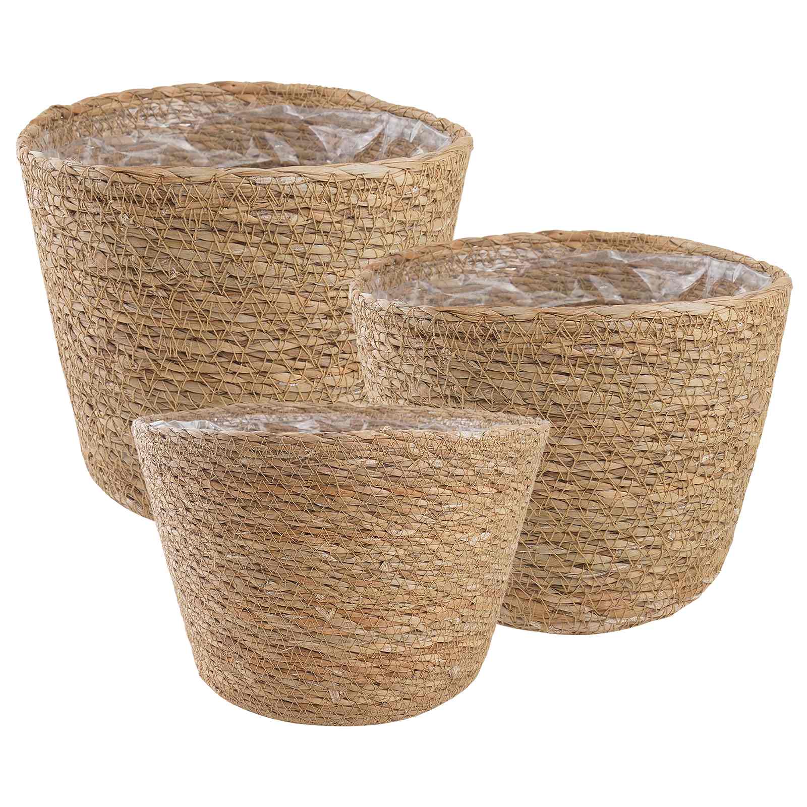 Kosze na rośliny z trawy morskiej 3 pcs naturalny Ø26 x 19 cm