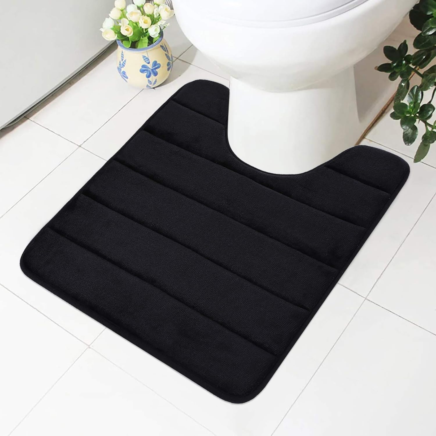 Mata łazienkowa z pianki memory foam - Miękka - Chłonna - Do toalety i łazienki, 50 x 60 cm, Czarna