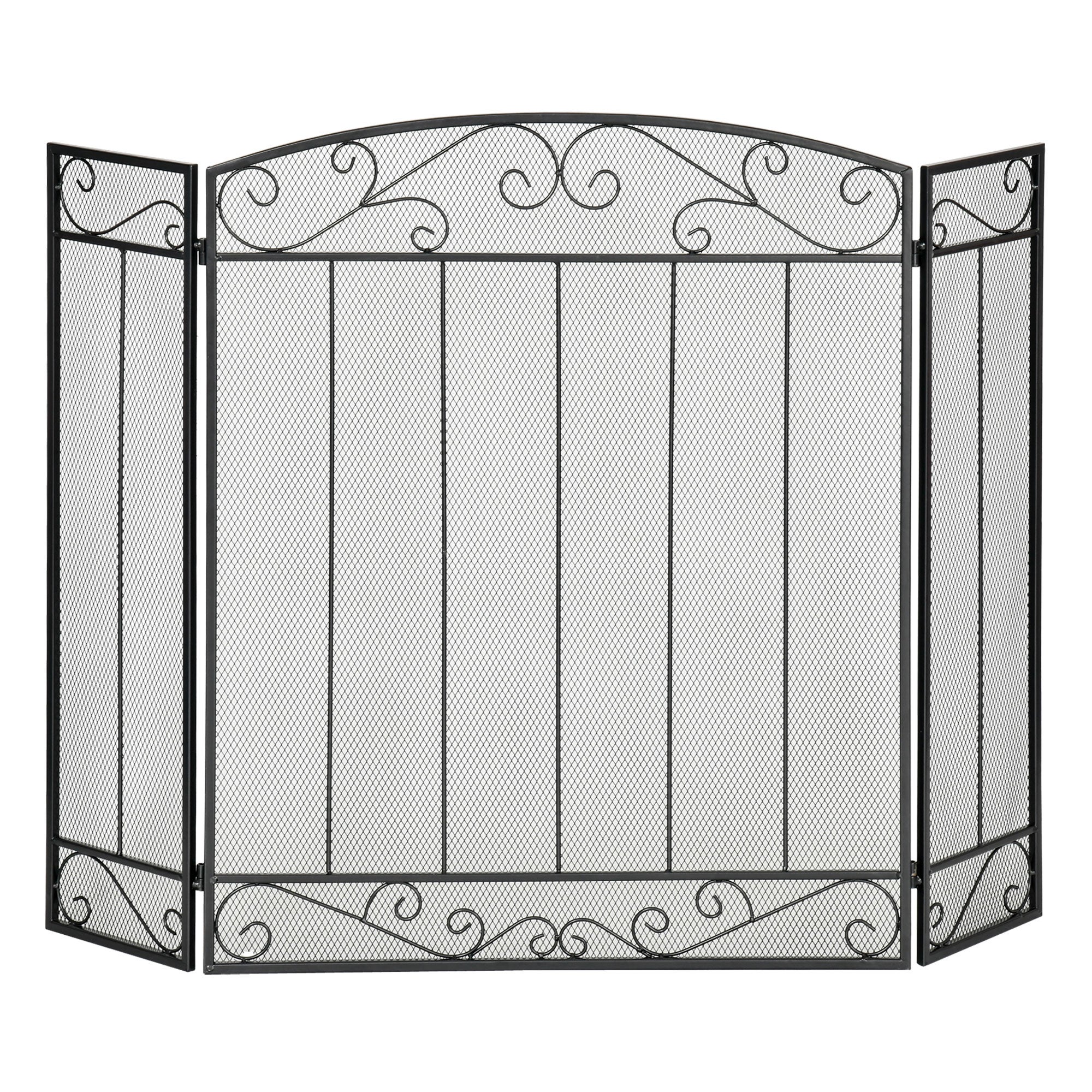 Ekran przeciwiskrowy do kominka 105x80.5 cm, Folding Ekran kominkowy z 3 panels, czarny Osłona kominka