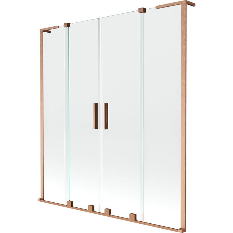 Mexen Velar L Duo parawan nawannowy 2-skrzydłowy rozsuwany 150 x 150 cm, transparent, miedź szczotkowana - 896-150-003-02-65