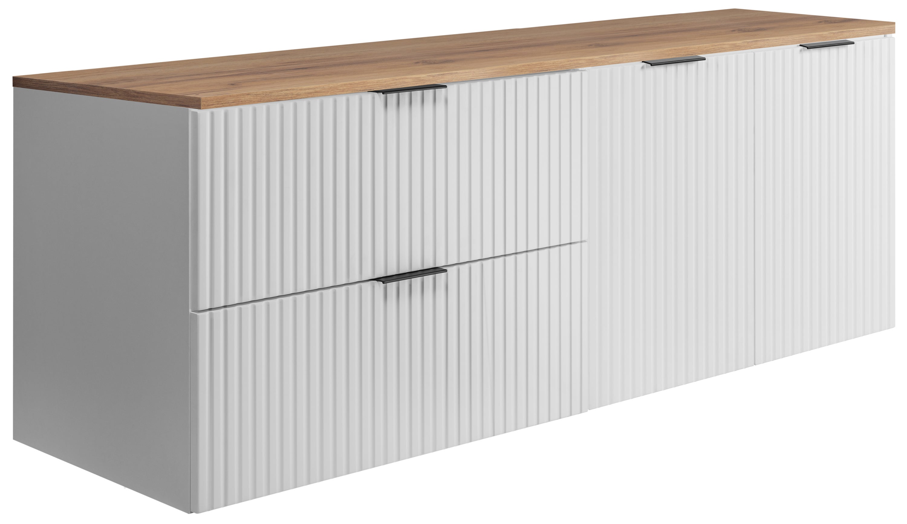 Zestaw łazienkowy: szafka z szufladami i szafka z drzwiami, 57×46×160 cm, kolor: biały/dąb craftowy, uchwyt czarny