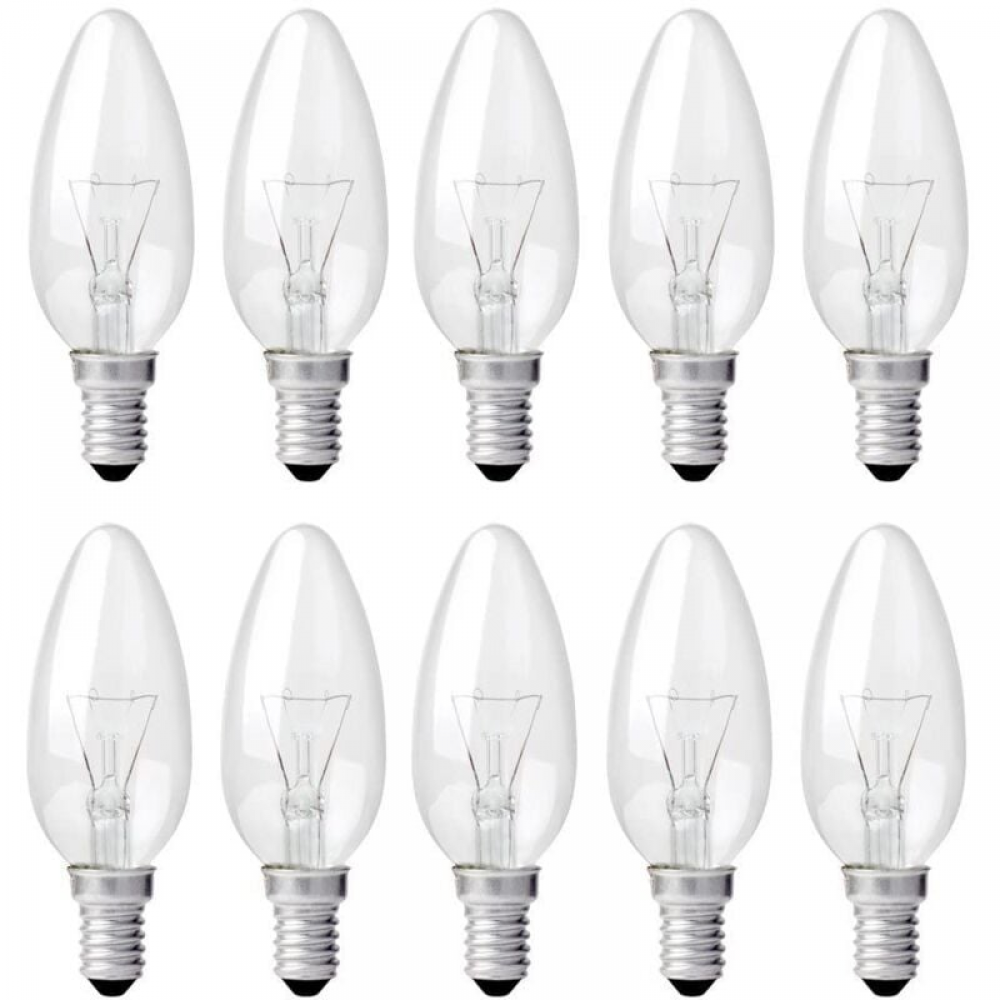 Żarówka żarowa E14 40 W 230 V, ściemnialna, ciepłe białe światło 2700 K, 400 lumenów, przezroczysty trzonek C35, opakowanie 10 sztuk
