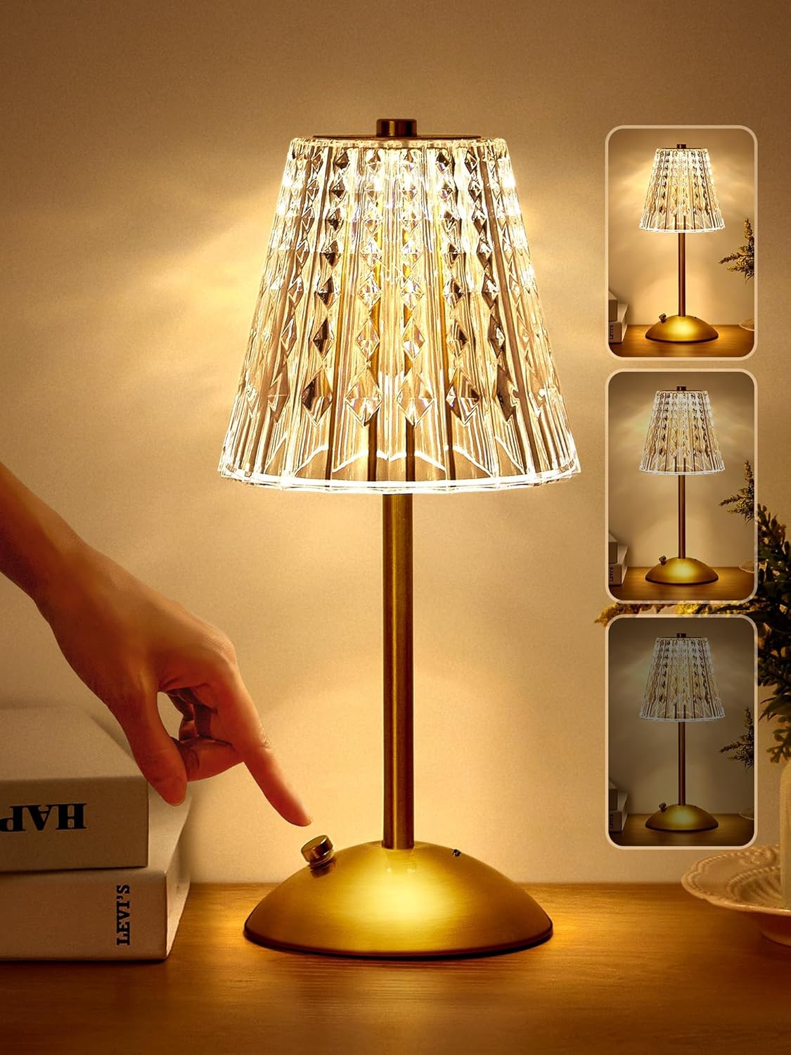 Bezprzewodowa lampka nocna z możliwością ładowania - Dotykowa lampka 3-kolorowa do sypialni, salonu, hotelu, elegancki i praktyczny design