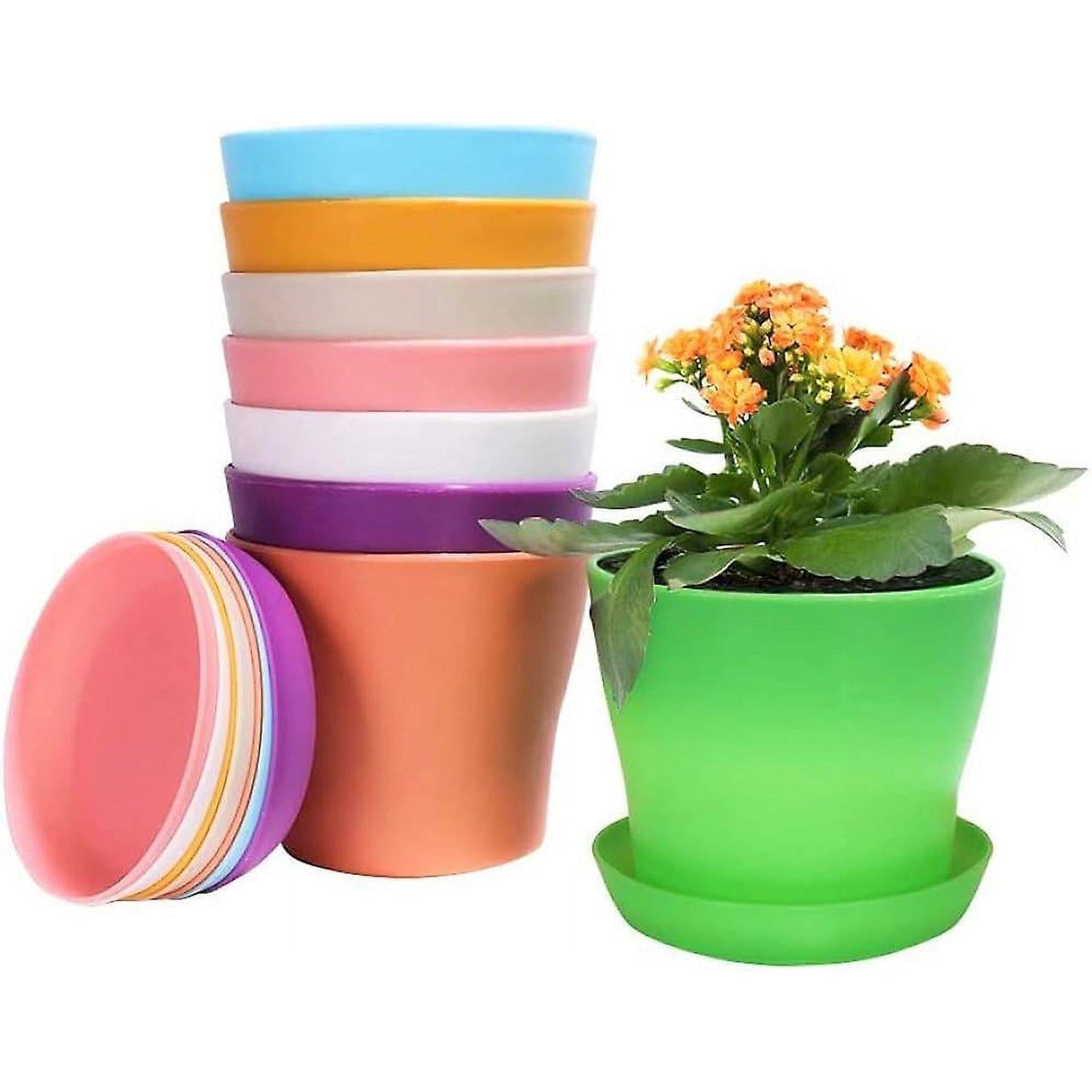 9-częściowy zestaw plastikowych doniczek w średnich kolorach, 9 pojemników na rośliny w różnych kolorach, doniczki do kwiatów do wnętrz z tackami, odp