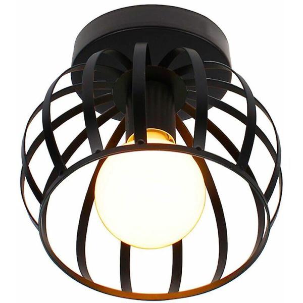 Lampa sufitowa w stylu vintage, industrialnym, w kształcie klatki, 20 cm, czarna, wykonana z żelaza, do salonu, sypialni lub jadalni (żarówka LED nie