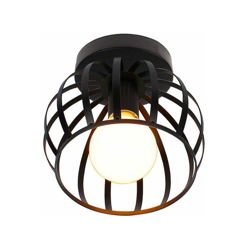 Lampa sufitowa w stylu vintage, industrialnym, w kształcie klatki, 20 cm, czarna, wykonana z żelaza, do salonu, sypialni lub jadalni (żarówka LED nie