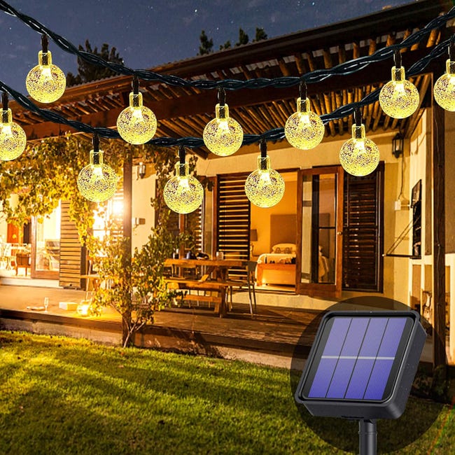 Zewnętrzne lampki solarne, wodoodporne, 5 metrów x 20 diod LED, odpowiednie do ogrodów i przyjęć (ciepłe, białe światło).
