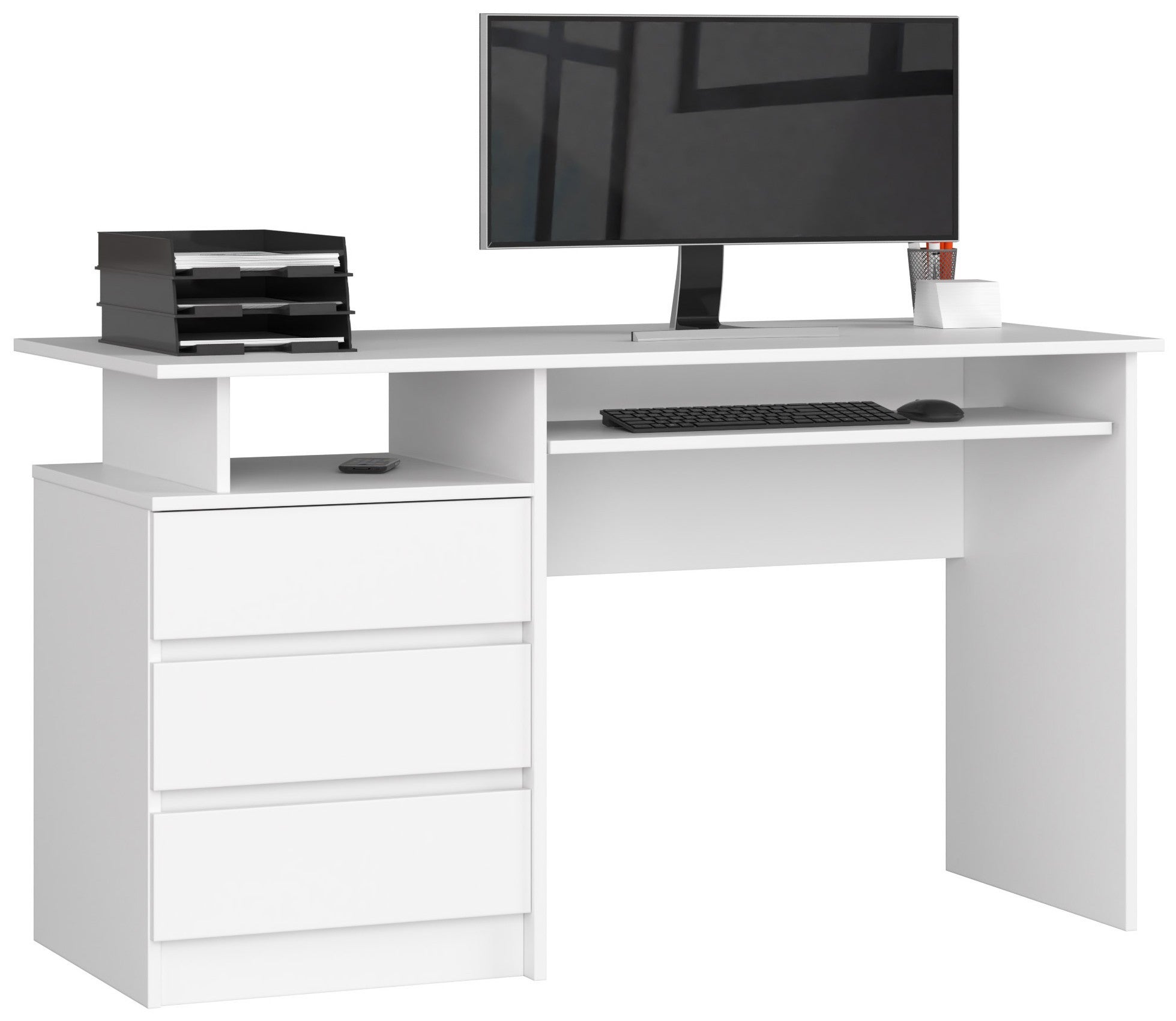 Biurko AKORD CLP Białe 135 cm 3 szuflady kolor Biały mat 2 półki 135x60x77 cm