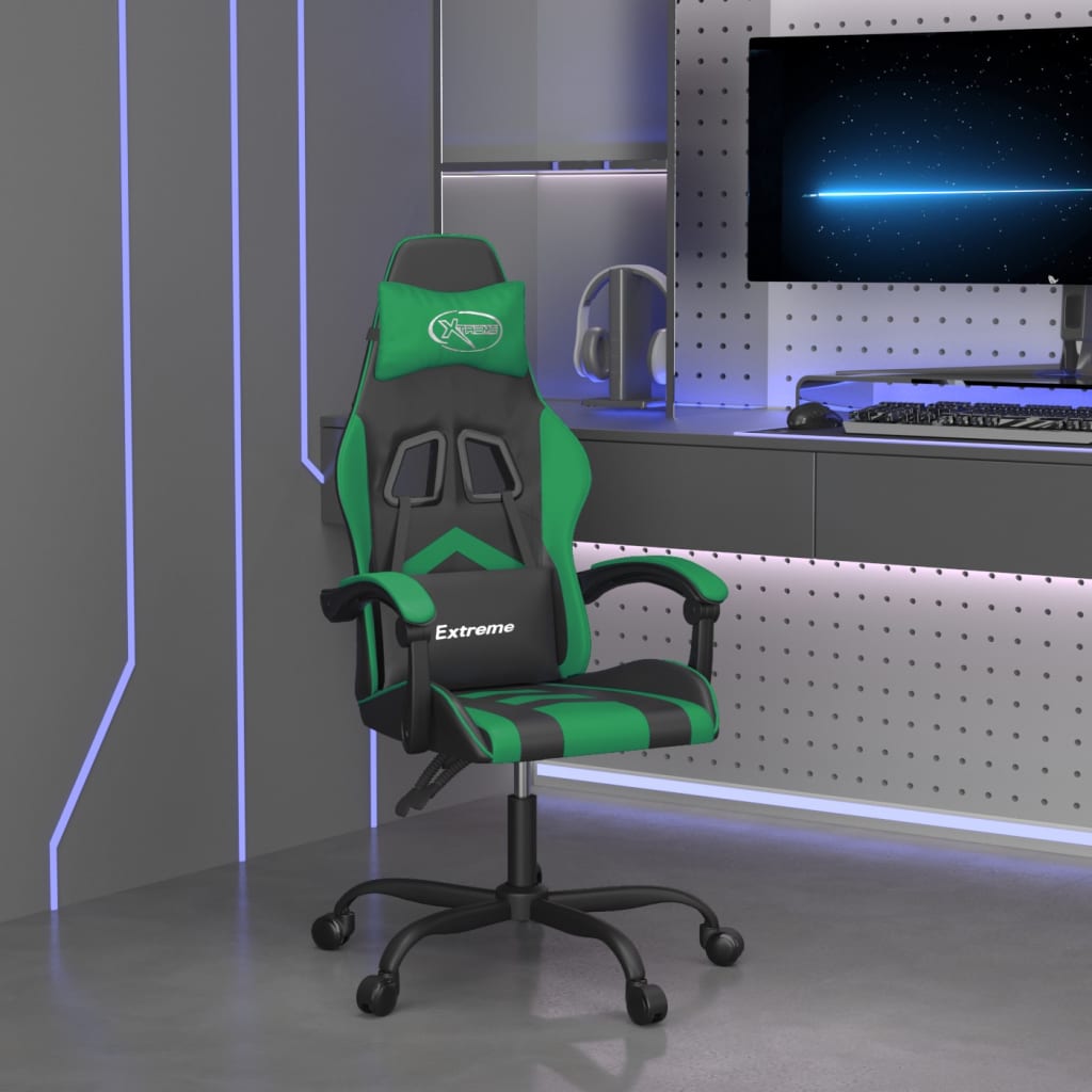 Obrotowy fotel gamingowy, czarno-zielony, sztuczna skóra vidaXL