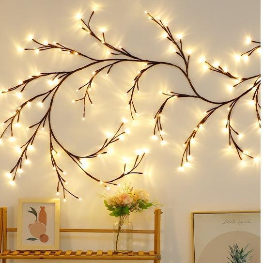 Girlanda świetlna LED, gałązka drzewa, girlanda świetlna z rattanu, składana, dekoracyjne światło USB-144LED-ciepłe białe światło