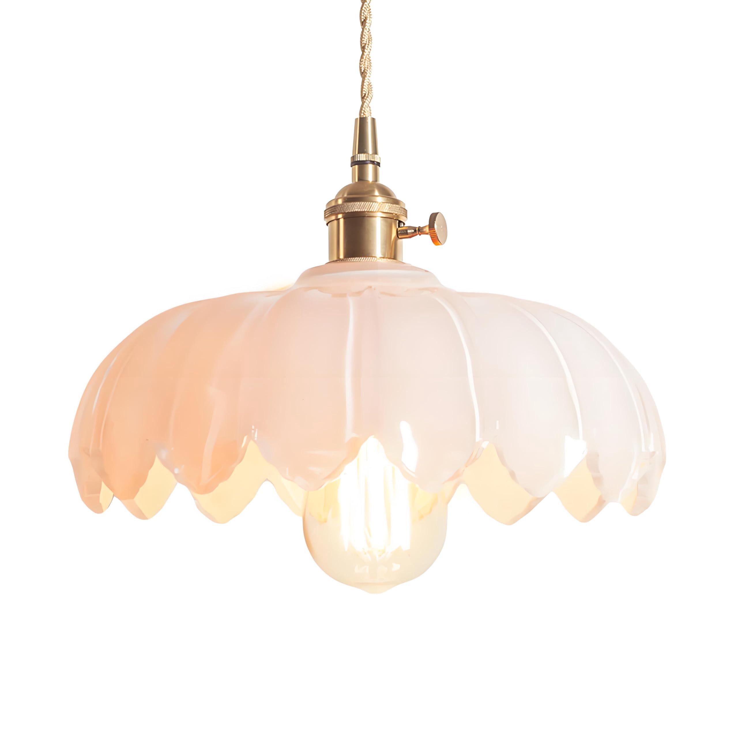 25 cm lampa wisząca w stylu vintage w stylu industrialnym, szklana lampa wisząca w kształcie lotosu, E27, wykończenie mosiężne, lampa sufitowa (biała)