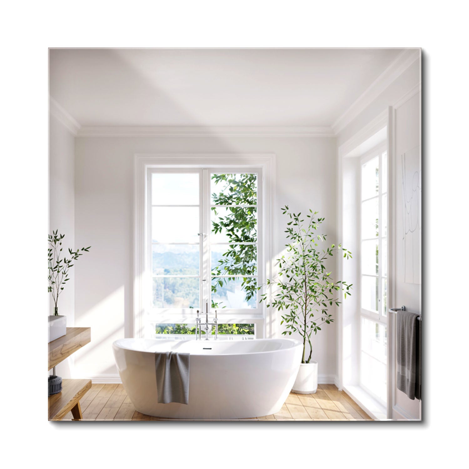Lustro ścienne prostokątne 50 cm x 50 cm nowoczesne bezramowe, lustro dekoracyjne do łazienki lub salonu – ArtPrintCave