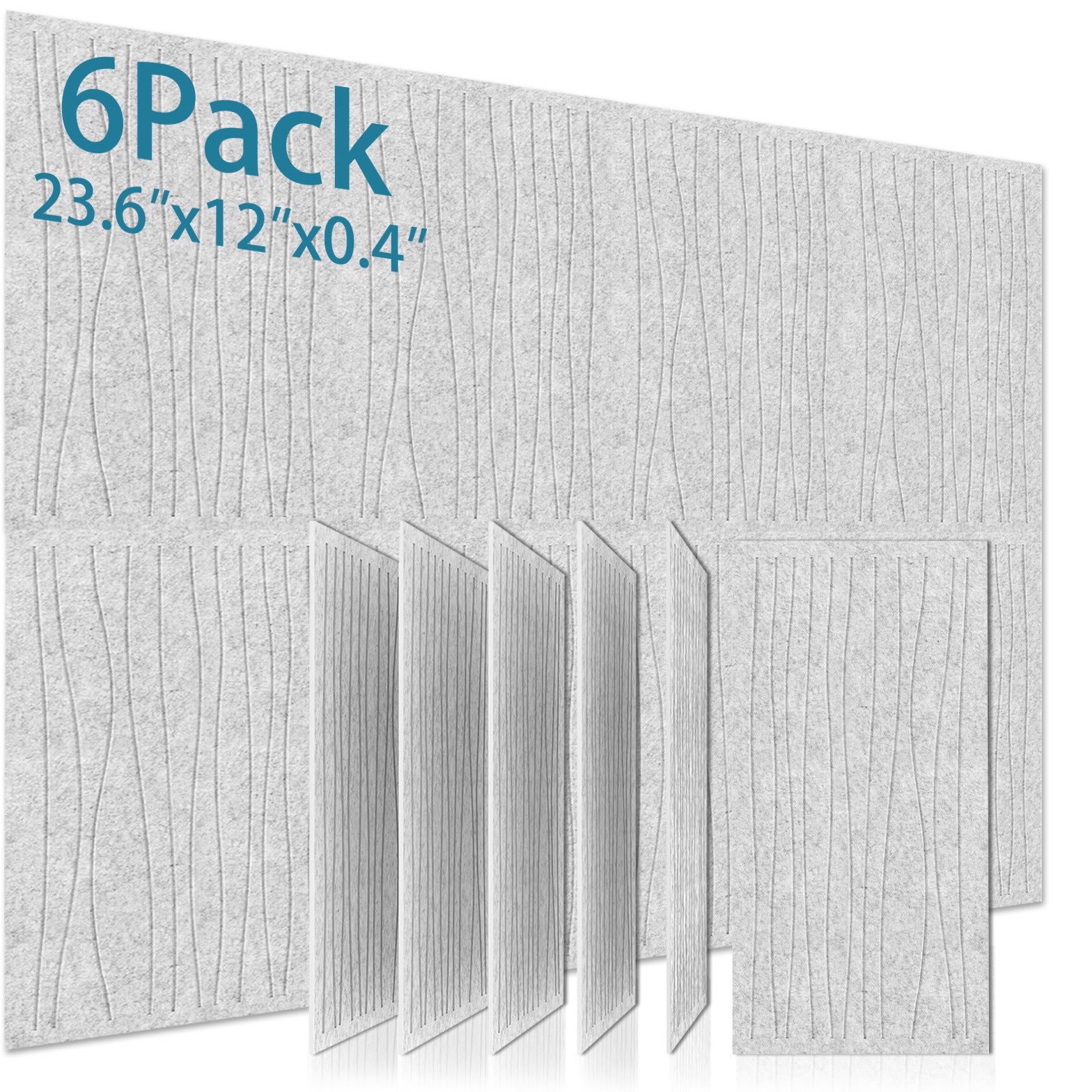 6 dużych paneli dźwiękochłonnych, 30 x 60 x 0,9 cm, zakrzywionych i dekoracyjnych, odpowiednich na ściany, okna i drzwi, w kolorze srebrnoszarym