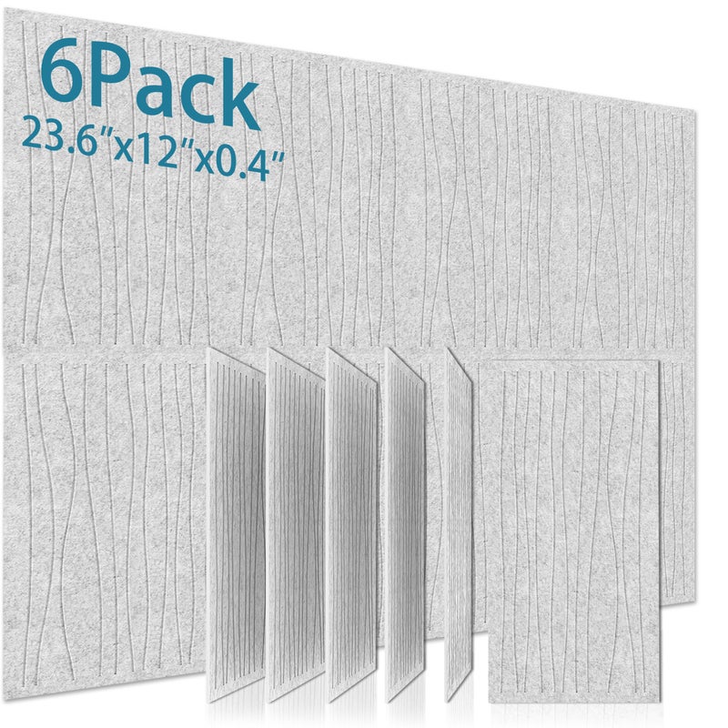 6 dużych paneli dźwiękochłonnych, 30 x 60 x 0,9 cm, zakrzywionych i dekoracyjnych, odpowiednich na ściany, okna i drzwi, w kolorze srebrnoszarym