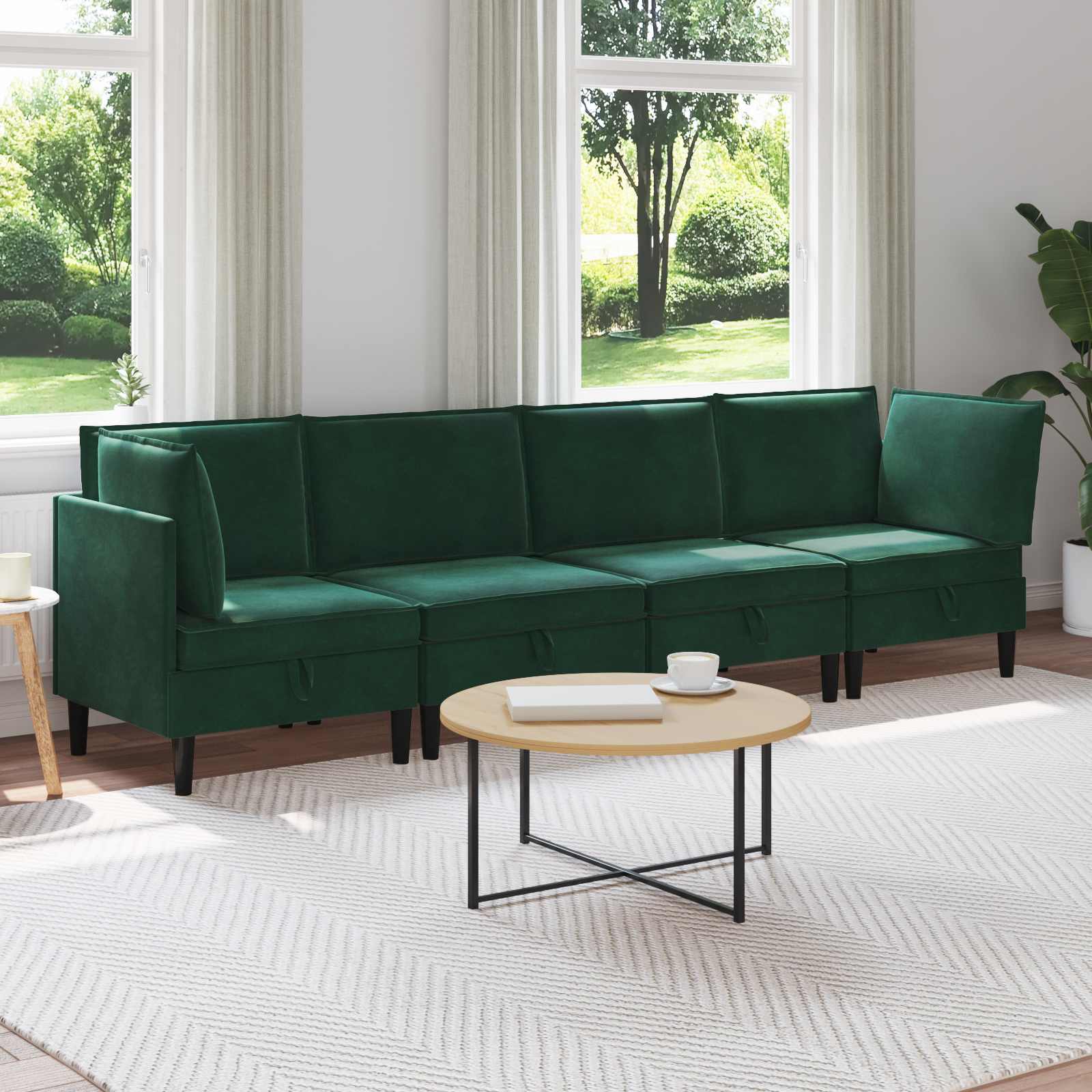Zestaw mebli do salonu z poduszką 4 pcs Ciemnozielony Welur vidaXL