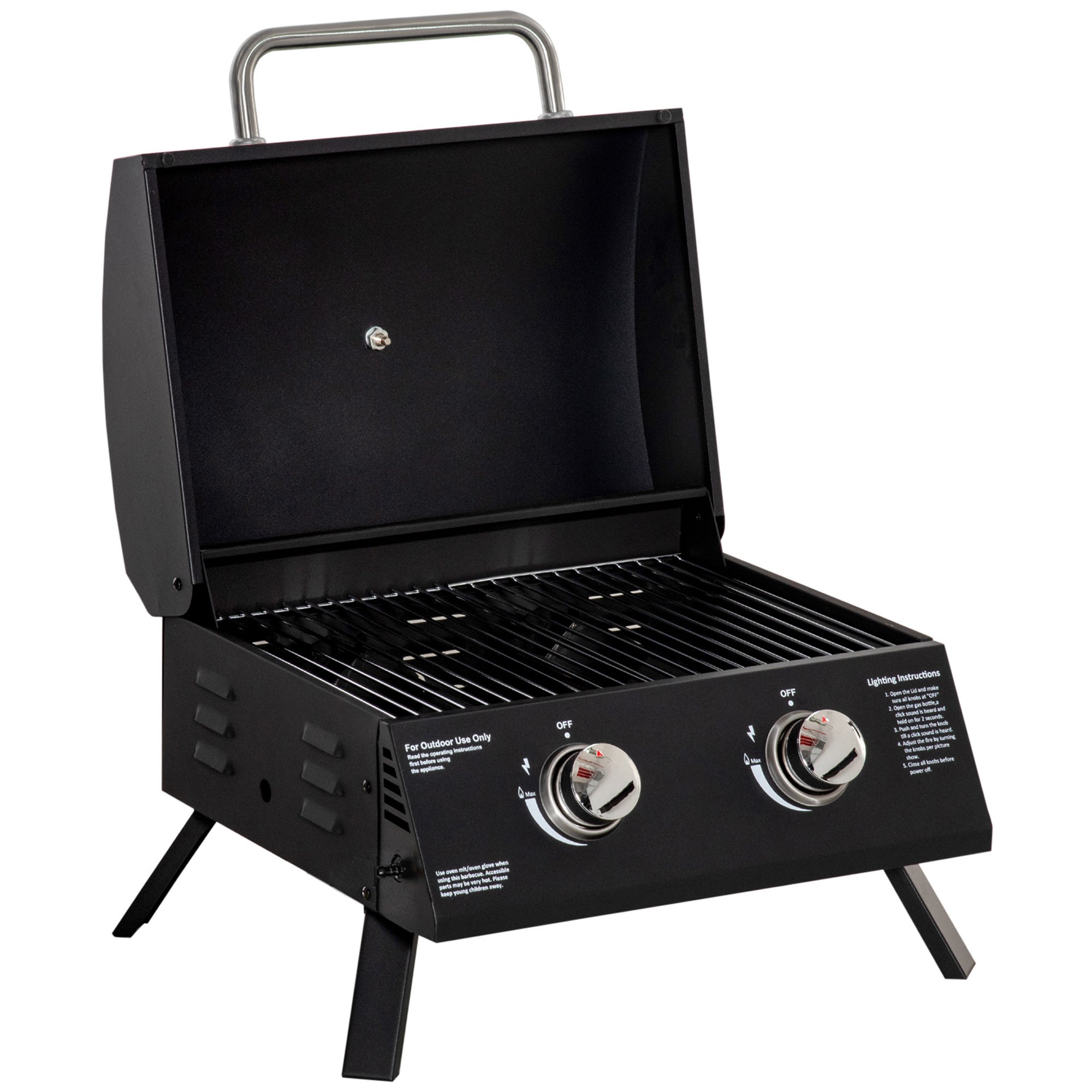 Przenośny grill gazowy stołowy ze składanymi nogami – 2 palniki 5 kW – kempingowy grill gazowy – grill