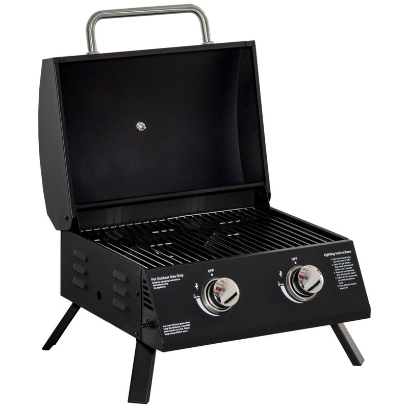 Przenośny grill gazowy stołowy ze składanymi nogami – 2 palniki 5 kW – kempingowy grill gazowy – grill