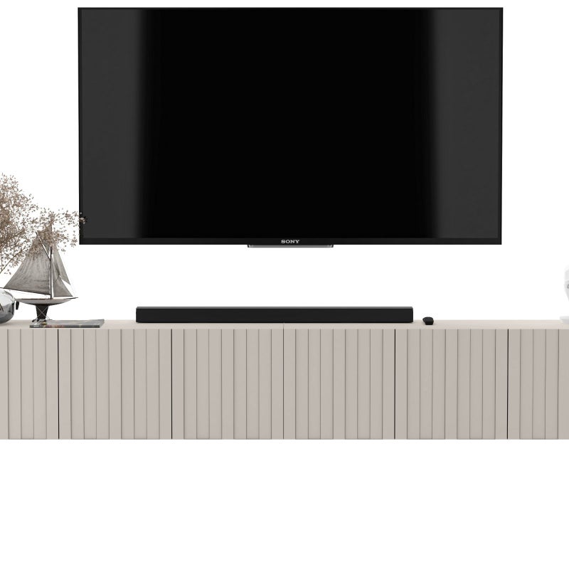 Wisząca szafka RTV Glamour 300 cm kaszmir mat, komoda pod telewizor z ryflowanymi frontami