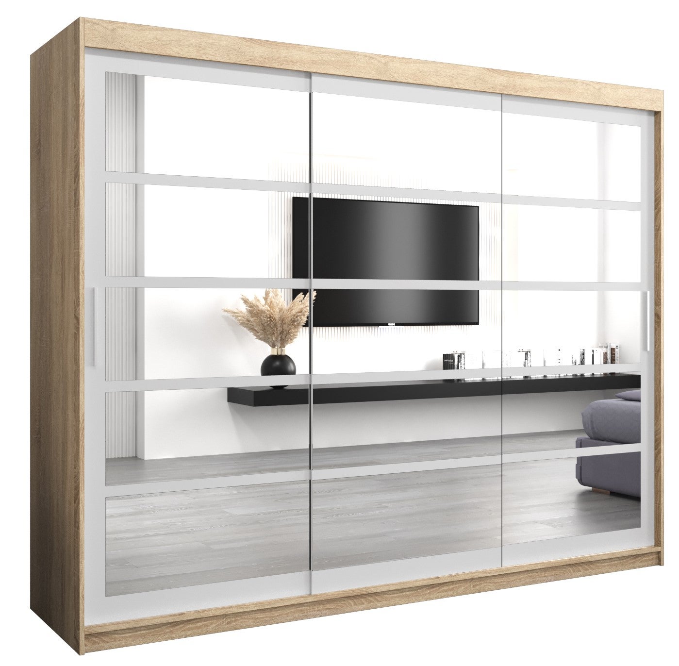 Szafa przesuwna garderoba ROMA 2 250 x 62 x 200 cm Sonoma + Biały - Abiks Meble