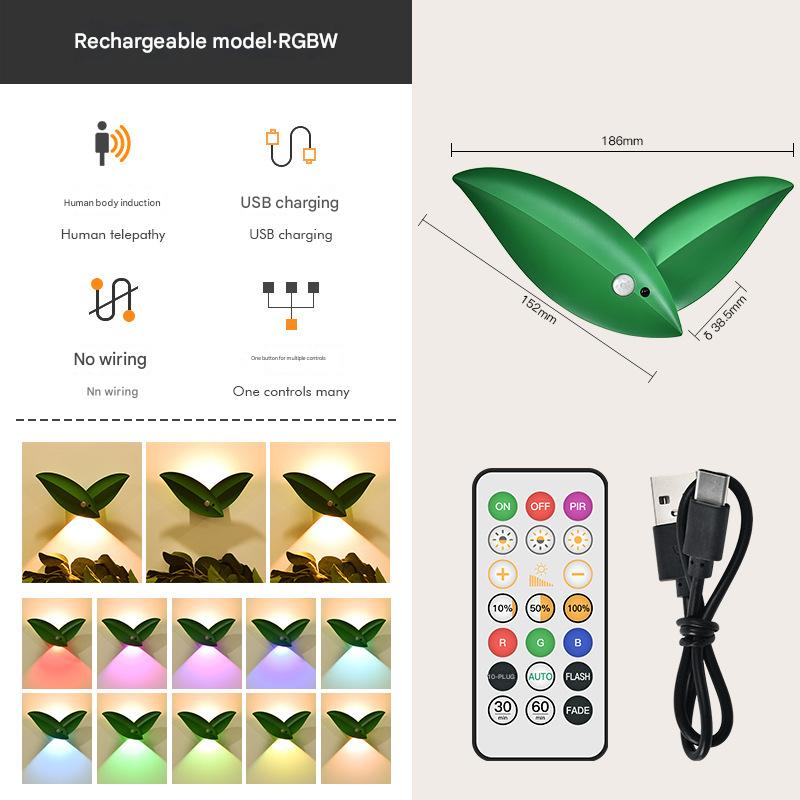 Lampa z czujnikiem ruchu Willow Leaf - siedmiokolorowe światło - akumulatorowa [czujnik obecności człowieka ★ pilot zdalnego sterowania]