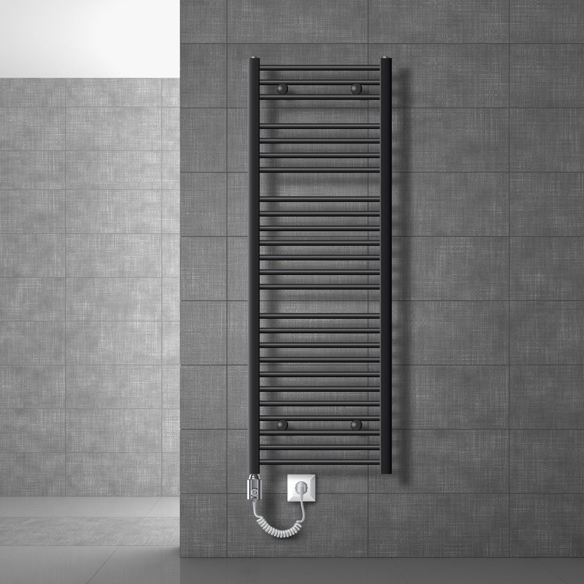 LuxeBath Elektryczny grzejnik lazienkowy Sahara 500x1500 mm Antracyt Proste podlaczenie boczne i pret grzejny 900W Termostat i wyswietlacz cyfrowy,