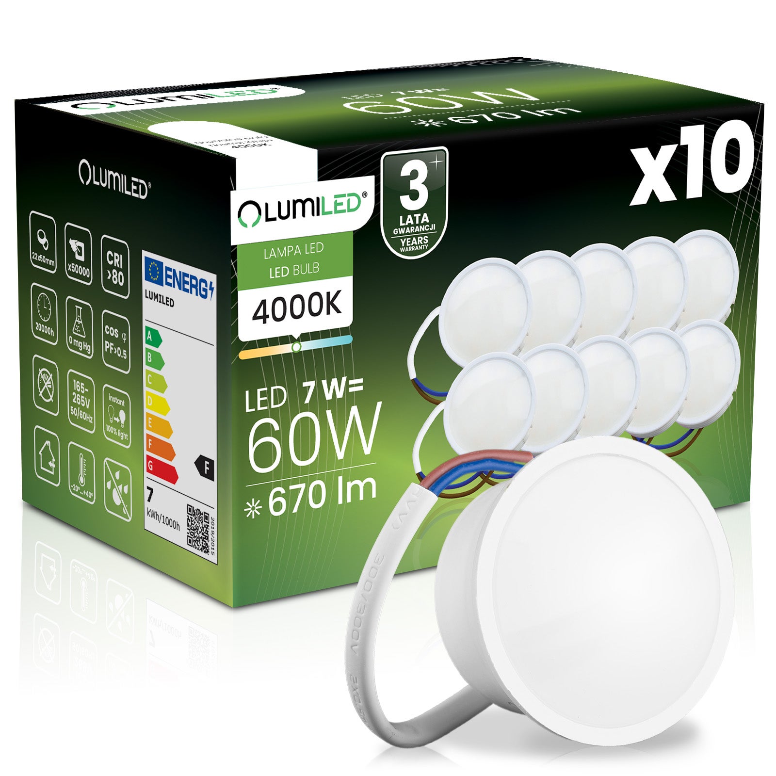 Wkład do Opraw Lumiled LED Moduł INSERT 7W 670lm 4000K Neutralna biel 120st 10 szt.