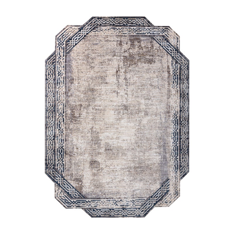 Dywan TINE 75425A Ramka, vintage - nowoczesny, nieregularny kształt szary / granat 195x290 cm
