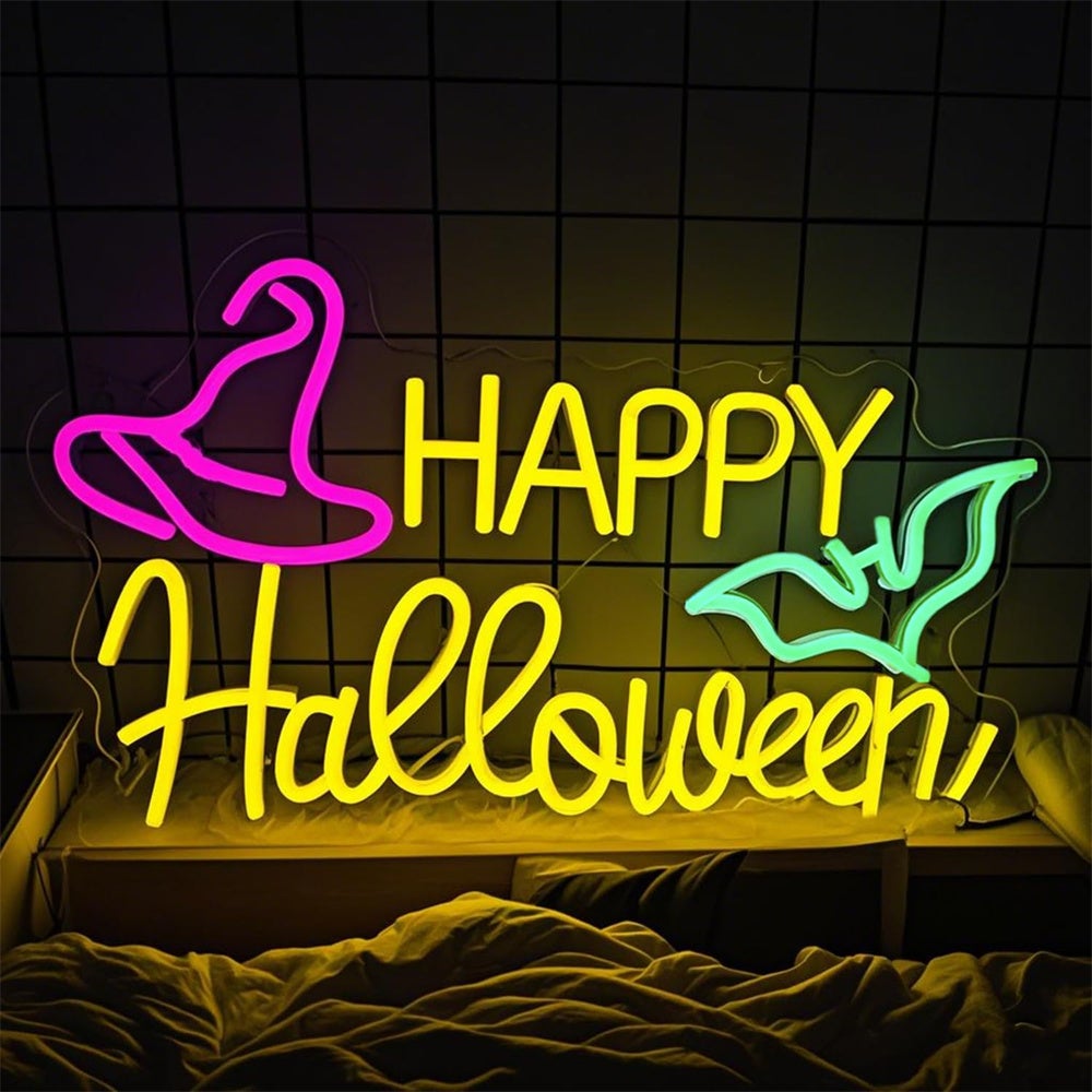 Dekoracje Halloween LED Szczęśliwego Halloween Neonowy Znak Świetlny na Halloween Jesienne Przyjęcie Wewnętrzne Dom Okno Ściana Drzwi Wiszący Dekor