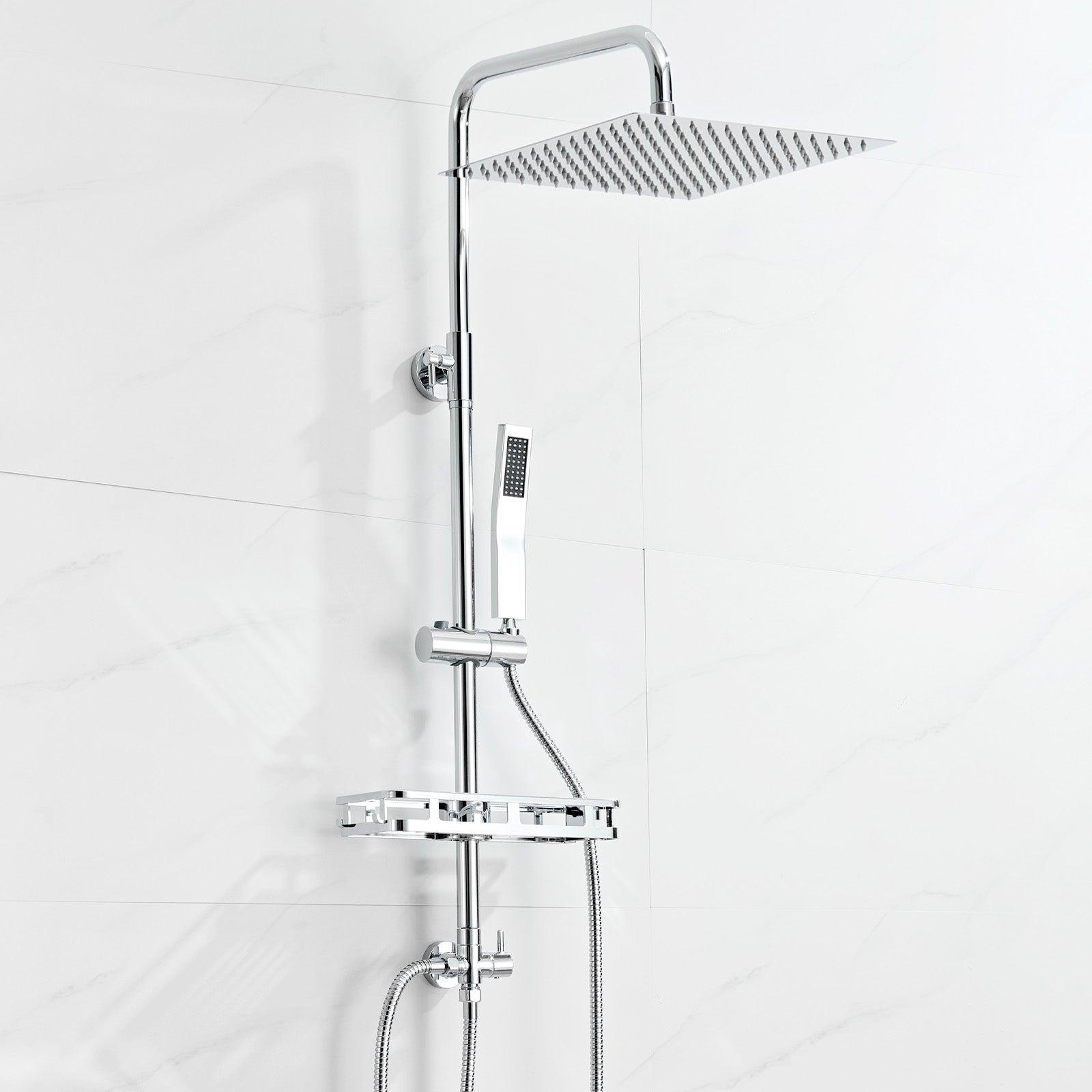 Kolumna prysznicowa Auralum Max Chrome bez baterii, kwadratowa deszczownica 30×30 cm, regulacja wysokości 72-110 cm, słuchawka prysznicowa, 5 m