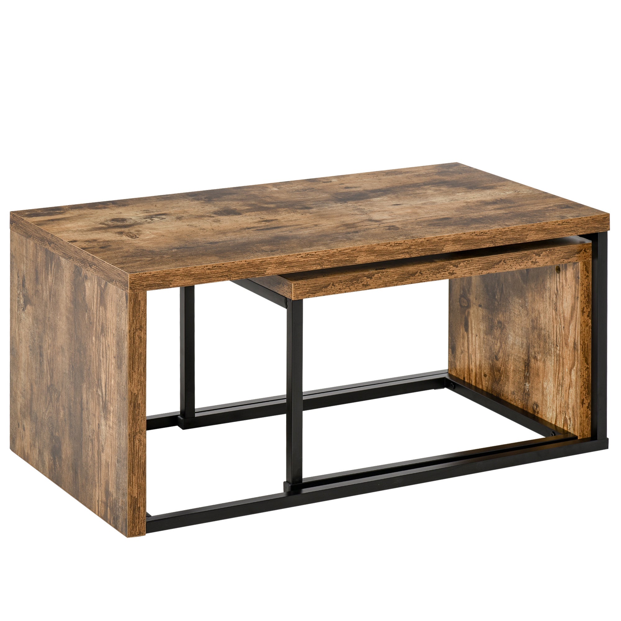 2 metalowe stoliki kawowe, salon/sypialnia, 90x48x42/59x42x36 cm, brązowo-czarne