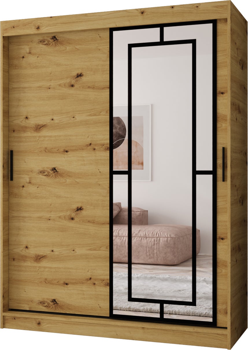 Szafa przesuwna z lustrem MODENA 150 x 62 x 200 artisan + u. czarny
