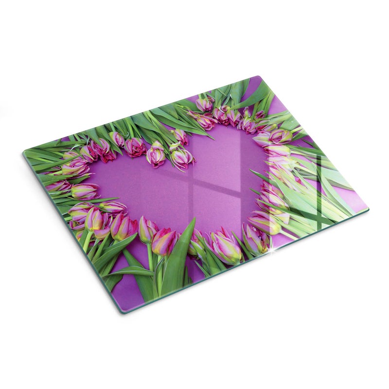 Szklana deska kuchenna z trwałym nadrukiem - Serce z Tulipanów - 30x40 - Tulup